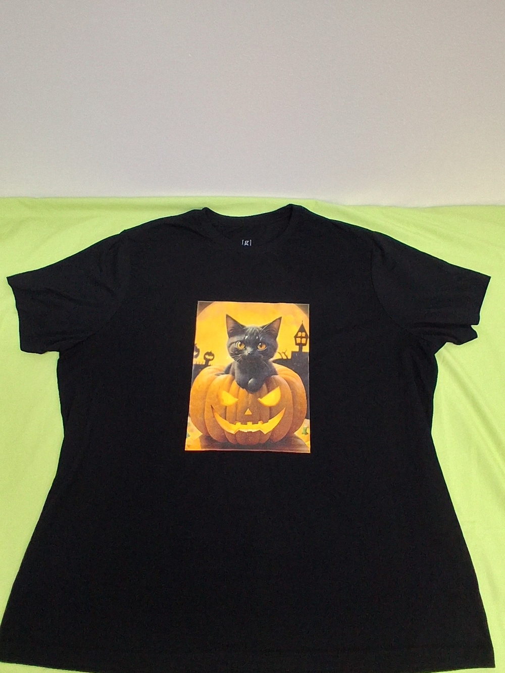 George Black Tee with Pumpkin & Black Cat Graphic